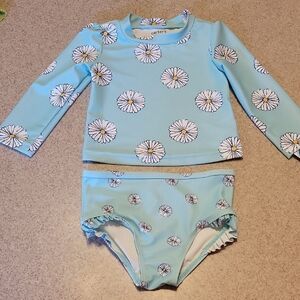 Carter's Aqua Daisy Kids Swim Rashguard 2 Piece Set Size 12 Months